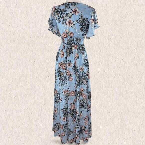 Baltic Born Blue Floral Maxi Dress Size XS Romantic Boho Fairycore Wedding Guest - Picture 4 of 8